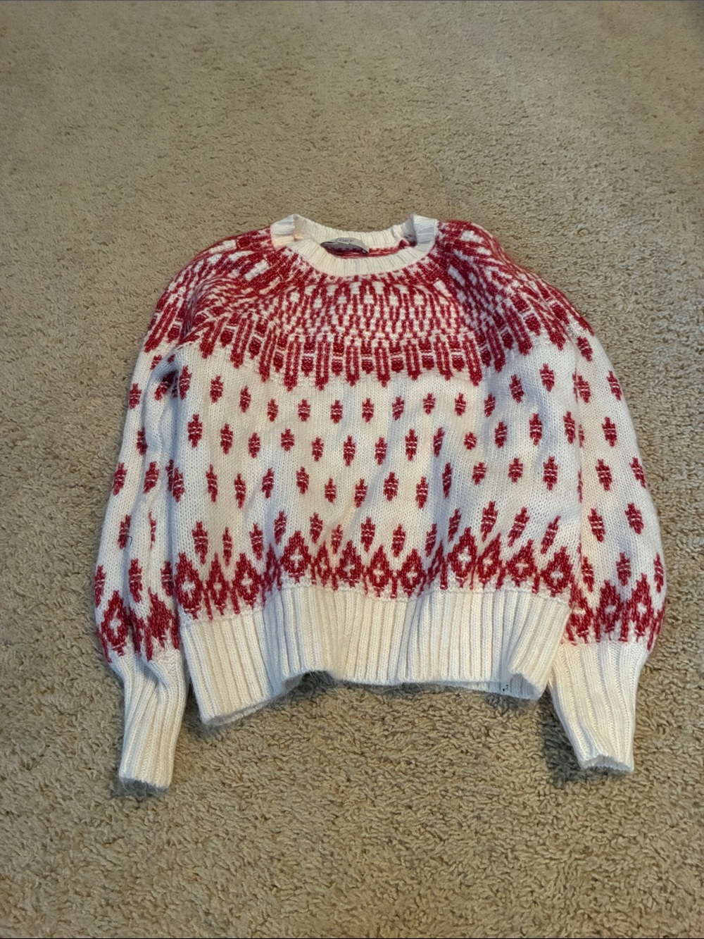 Loft Cozy White & Red Fair Isle Women's Sweater (size small)